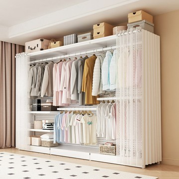 洞洞板衣柜落地式立式出租房簡易衣架家用臥室房間多層收納架白色