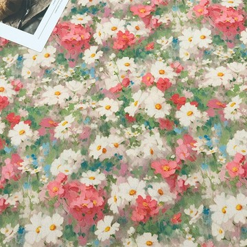 美式油畵風印花布加密棉麻布料桌布裝飾窗簾布環創diy布頭防塵布 PMYE