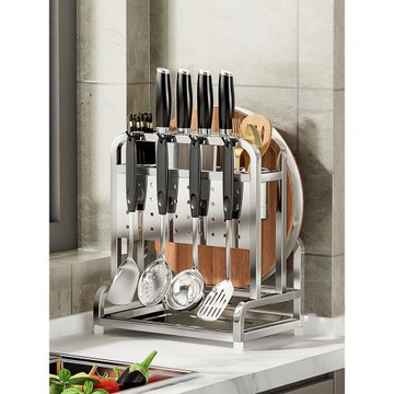 304不銹鋼刀架廚房置物架一體鍋蓋砧板臺面放置架菜板刀具收納架