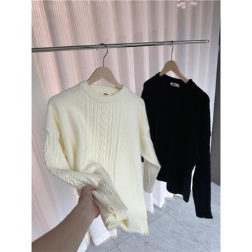 慵懶高級感！粗棒針麻花！秋冬男士外貿休閑內搭圓領套頭針織毛衣