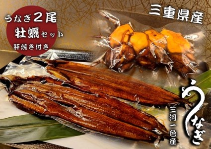 三河一色うなぎ蒲焼き2尾・大粒かきセット鰻肝焼き付・F014-21