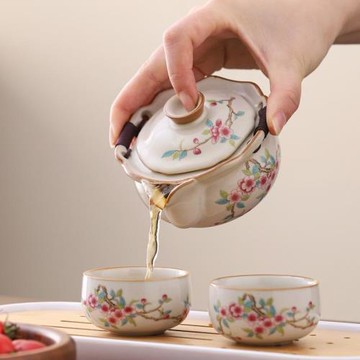 汝窯手抓壺蓋碗新款女士高顏值好看茶壺陶瓷茶具汝瓷泡茶壺茶杯