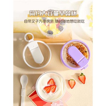 隔夜酸奶燕麥杯帶蓋勺高顏值ins外帶早餐牛奶杯食品級水果便當盒