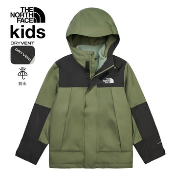 The North Face北面兒童綠色DRYVENT防水抓絨內裡三合一外套｜8DXUD0L