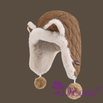 【Decoy】冬季萌趣 狐狸耳朵加厚加絨護耳防寒保暖毛絨帽/咖啡色