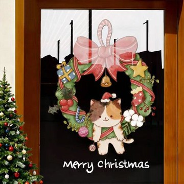 2026圣誕節裝飾品靜電貼紙布置花環圣誕老人商場櫥窗玻璃門貼窗貼