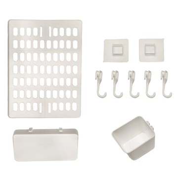 【蘇林嚴選】洞洞板壁掛置物架 Set 4件組 洞洞板/21x30cm 長方形盒/20x10x3cm 正方形盒/10x8x8cm 掛勾/6x2cm  白色  1組