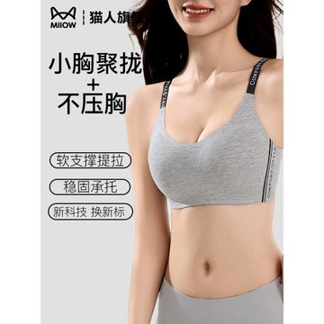 貓人內衣女小胸顯大聚攏提拉防下垂收副乳文胸罩軟支撐無鋼圈新款