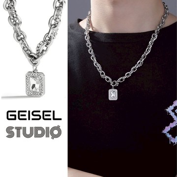 【GEISEL】高冷滿鑽雙層項鍊 嘻哈項鍊 鈦鋼項鍊 中性項鍊男 男生項鍊 不鏽鋼項鍊(B-096)