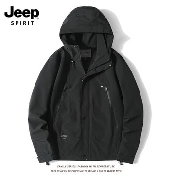 JEEP吉普男士沖鋒衣外套春秋季衣服2024新款潮牌寬松連帽防風夾克