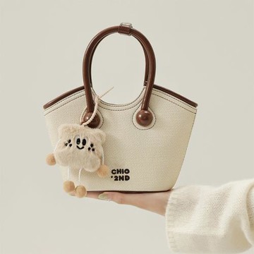 Jpqueen 歐風異材拼接真皮小托特風手提單肩包(米白色)