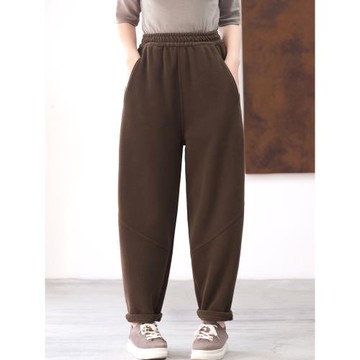 綠素棉 加絨加厚哈倫褲女~梨形身材顯瘦 大碼小個子搖粒絨休閑褲