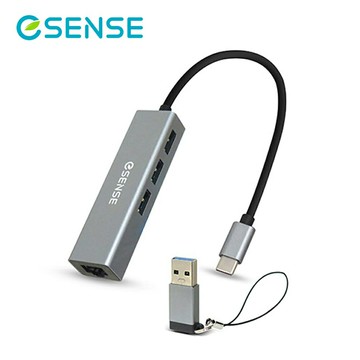 【ESENSE 逸盛】TYPE-C 轉 RJ45+USB3.0 HUB【三井3C】