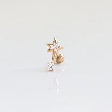 14K 星星弧形鑽鎖珠耳環 (單個) (方向適合左耳耳骨)