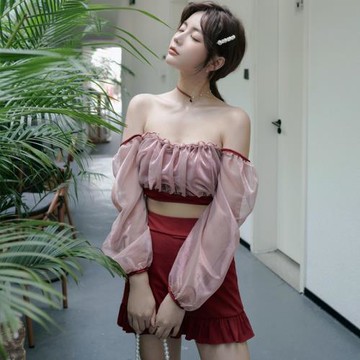 分體泳衣女仙女范韓國ins2024新款學生溫泉保守顯瘦遮肚裙式泳衣