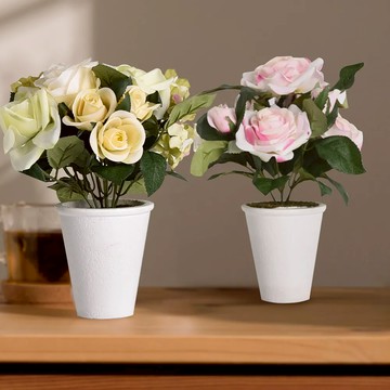 Meric Garden 高仿真台灣蝶戀花影玫瑰花藝花瓶組/裝飾花瓶 - 粉花