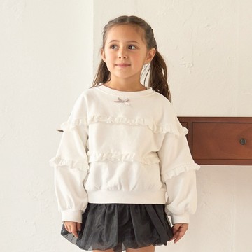 petit main 品牌旗艦店 童裝【前後兩穿OK】【刷毛內裡】荷葉邊刷毛衛衣【LM】【日本直接出貨】