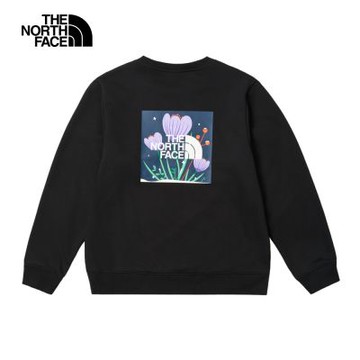 【The North Face 官方旗艦】北面女款黑色大尺寸印花長袖大學T｜8F11JK3