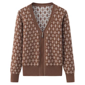 內蒙古秋冬保暖100純羊絨衫女開衫拉鏈V領加厚寬松毛衣外套E1972