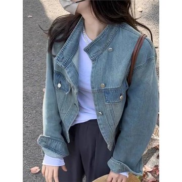 韓版牛仔襯衫外套女2026春季新款寬松立領棒球服上衣短款休閑夾克