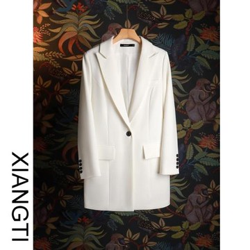 XT西裝外套女2025新款春秋季白色韓版中長款收腰一粒扣休閑修身