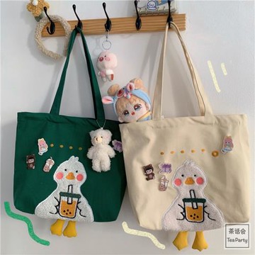 韓國ins風卡通大容量手提單肩包包女 日系原宿可愛少女學生帆布包