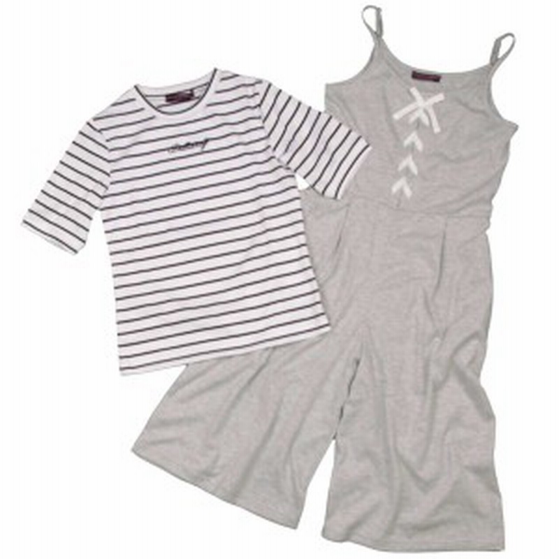 女の子ジュニア ｔシャツセットアップ オールインワン 五分袖 ｔシャツ 2点セット ガウチョサロペット ホワイト グレー 140cm 150cm 160c 通販 Lineポイント最大1 0 Get Lineショッピング