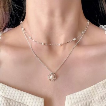 MoonDy 韓國項鍊 短鍊 S925純銀項鍊 閨蜜項鍊 女生禮物 銀項鍊 幾何項鍊 珍珠