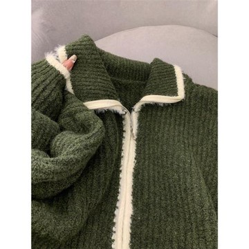 絕絕子！回頭率超高！撞色長袖開衫毛衣女秋冬復古慵懶風針織外套