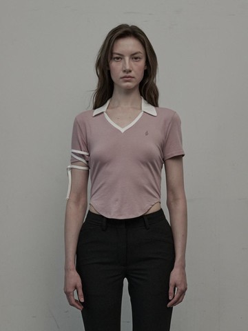 Cherie String Collared T-shirt [Pink]
