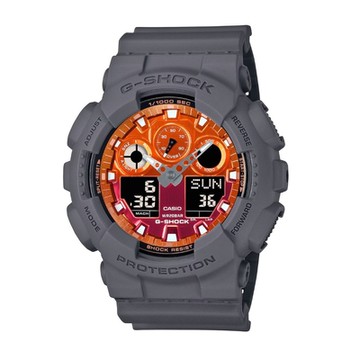 CASIO 卡西歐 G-SHOCK 熾熱耀眼 搶眼火焰 熱火橘 雙顯系列 GA-100FL-8A_51.2mm