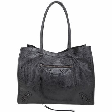 BALENCIAGA 巴黎世家 Le City 中型 揉製羊皮長肩背托特包 機車包(黑色)
