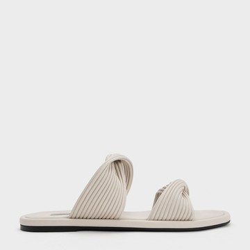 百褶扭結雙帶拖鞋