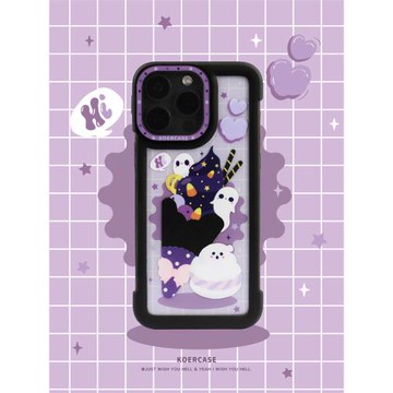 KOERCASE 香草味冰淇淋小幽靈手機殼無邊框涂鴉萬圣節卡通插畫原創意小眾適用13蘋果16iPhone15ProMax14Pro