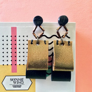 節日禮物 幾何配色皮革耳環 純銀耳針