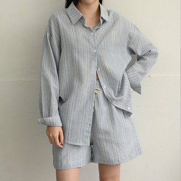 時尚條紋-上衣短褲套裝組-條紋色