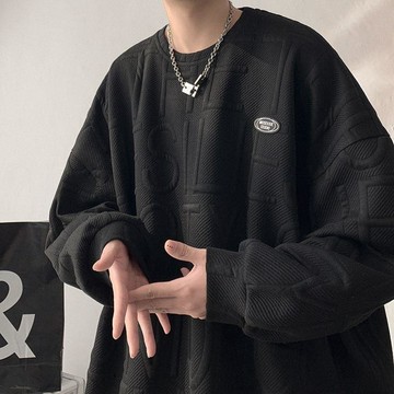 華夫格韓版圓領衛衣男ins潮流寬鬆版青少年春秋款長袖t恤