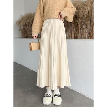 長裙半身裙秋冬高個子黑色中長新款a字針織女百褶高腰傘裙到腳踝