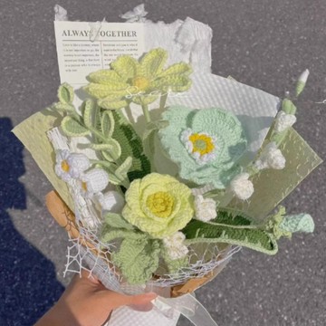 免運💯七夕手工編織格桑花玫瑰混搭花束 diy材料包毛綫鈎針手織花送朋友 交換心意禮物 創意手工針織花束 上班打發時間