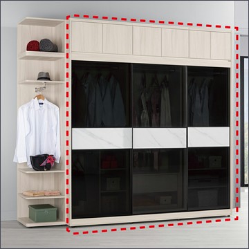 7尺被櫥式鋁框推門衣櫥黑玻璃(衣櫥+被櫃) 收納衣櫃 滑門衣櫥 【149B11004】Leader傢居館149-A212+A213+A209