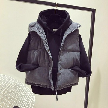 .背心外套.韓版燈芯絨馬甲女秋冬加厚短版寬鬆韓版學生學院風無袖棉服馬夾bf外套  羽絨外套 羽絨背心 背心外套  女