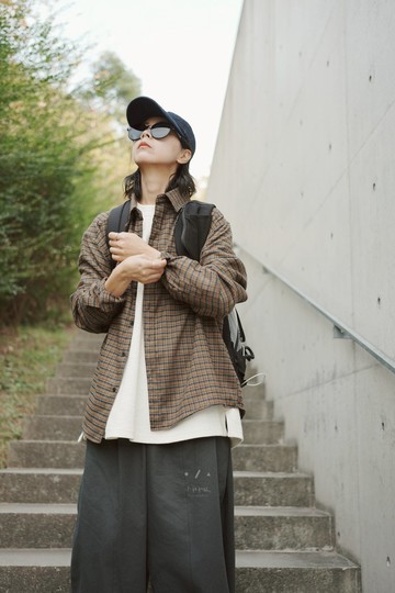 栗島格子寬鬆襯衫 - 2色 - 黃格