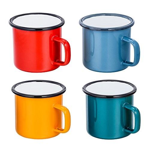 TeamFar Tea Coffee Mug Set of 4, Enamel Drinking Mugs Cups for Home Use Office Party or Camping, Bright Colors and Classic Look 12 ounce