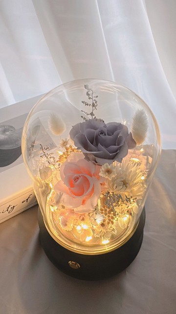 永生花音響花盅 永生花夜燈 藍牙音響喇叭 灰藍粉款 贈送包裝禮盒