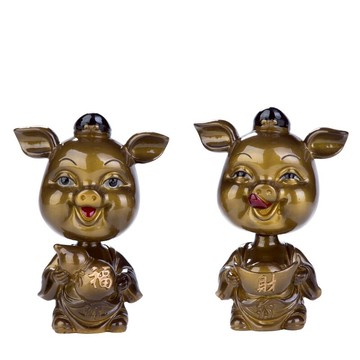 創意變色搖頭豬茶寵擺件招財功夫茶具茶盤茶道飾品擺件可養