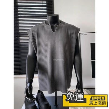 🔥優品🔥條紋坎肩背心男款2026夏季美式無袖v領t恤肌理感純色健身運動汗衫