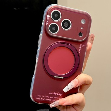 蘋果18Promax手機殼iphone17pro新款深櫻桃紫色鐳射撞色帶360旋轉支架16簡約15精孔全包14防摔保護套
