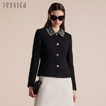 JESSICA - 簡約刺繡花領修身短款西裝外套J30508