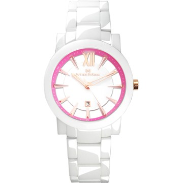 Max Max 初夏微醺時尚陶瓷腕錶-桃紅x白/38mm