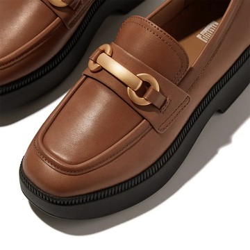 fitflop 馬銜釦皮革方頭厚底樂福跟鞋-深棕褐色